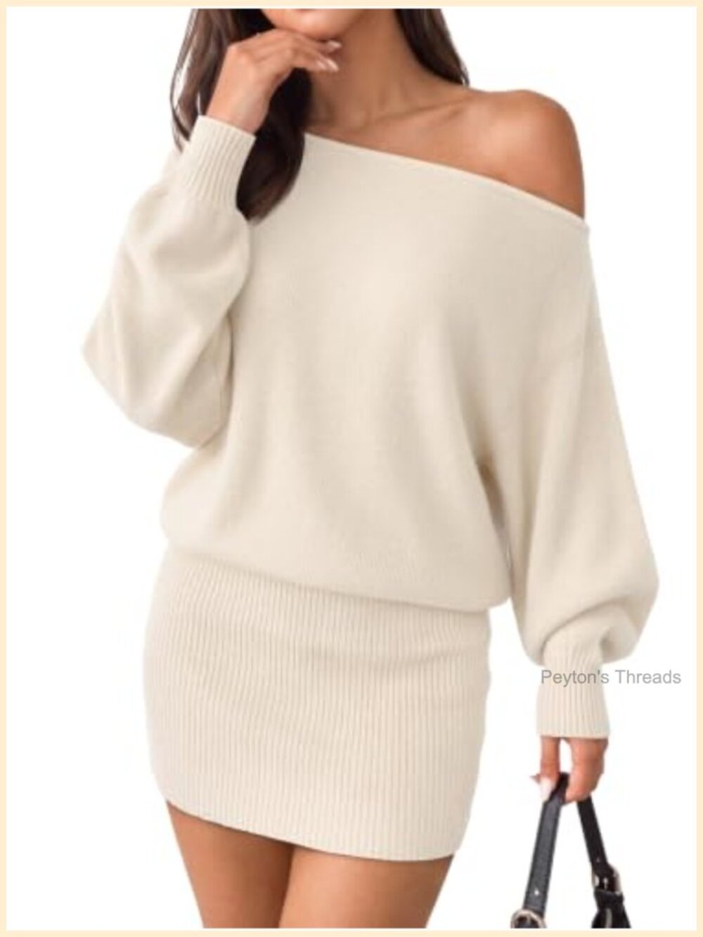 Off Shoulder Long Sleeve Bodycon Mini Ribbed Knit Sweater Dress
